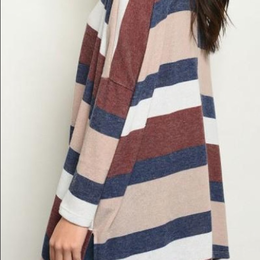 STRIPES SCOOP NECK LONG SLEEVE TUNIC TOP - Picture 2 of 3